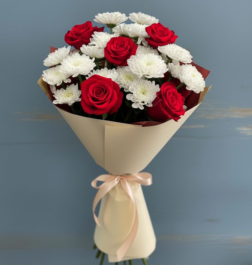 Букет цветов из: Розы и Хризантемы в Нее