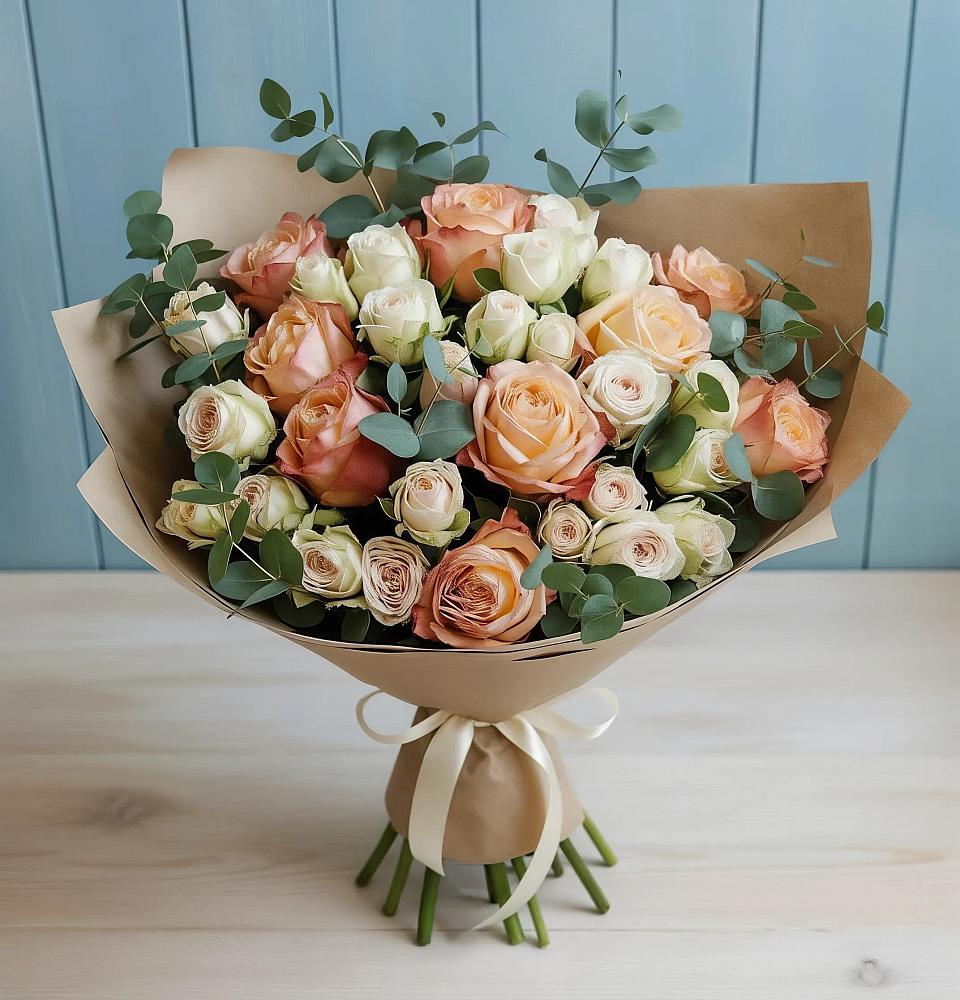 Букет цветов из: Альстромерии и Розы в Нее