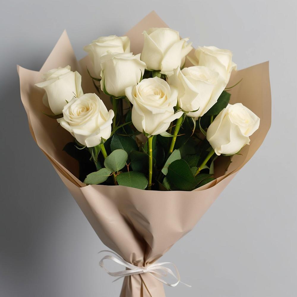 Букет 9 Белых роз Эдлесс Лав в Нее