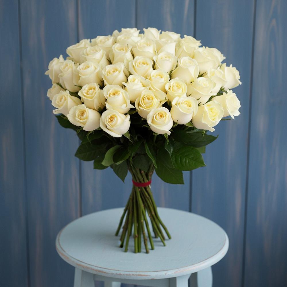 Букет 51 Белая роза Эдлесс Лав в Нее