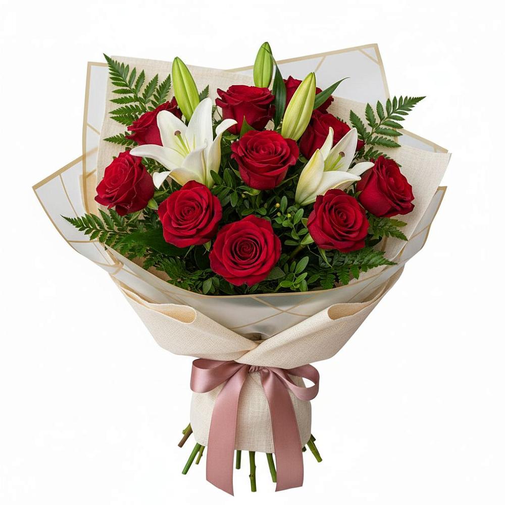 Букет цветов из: Лилии и Розы в Нее