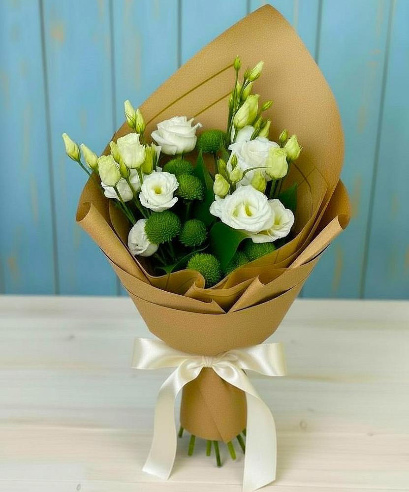 Букет цветов из: Хризантемы и Лизиантусы в Нее