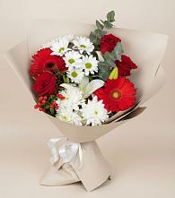 Букет цветов из:  Розы, Хризантемы, Герберы и Лилии в Нее
