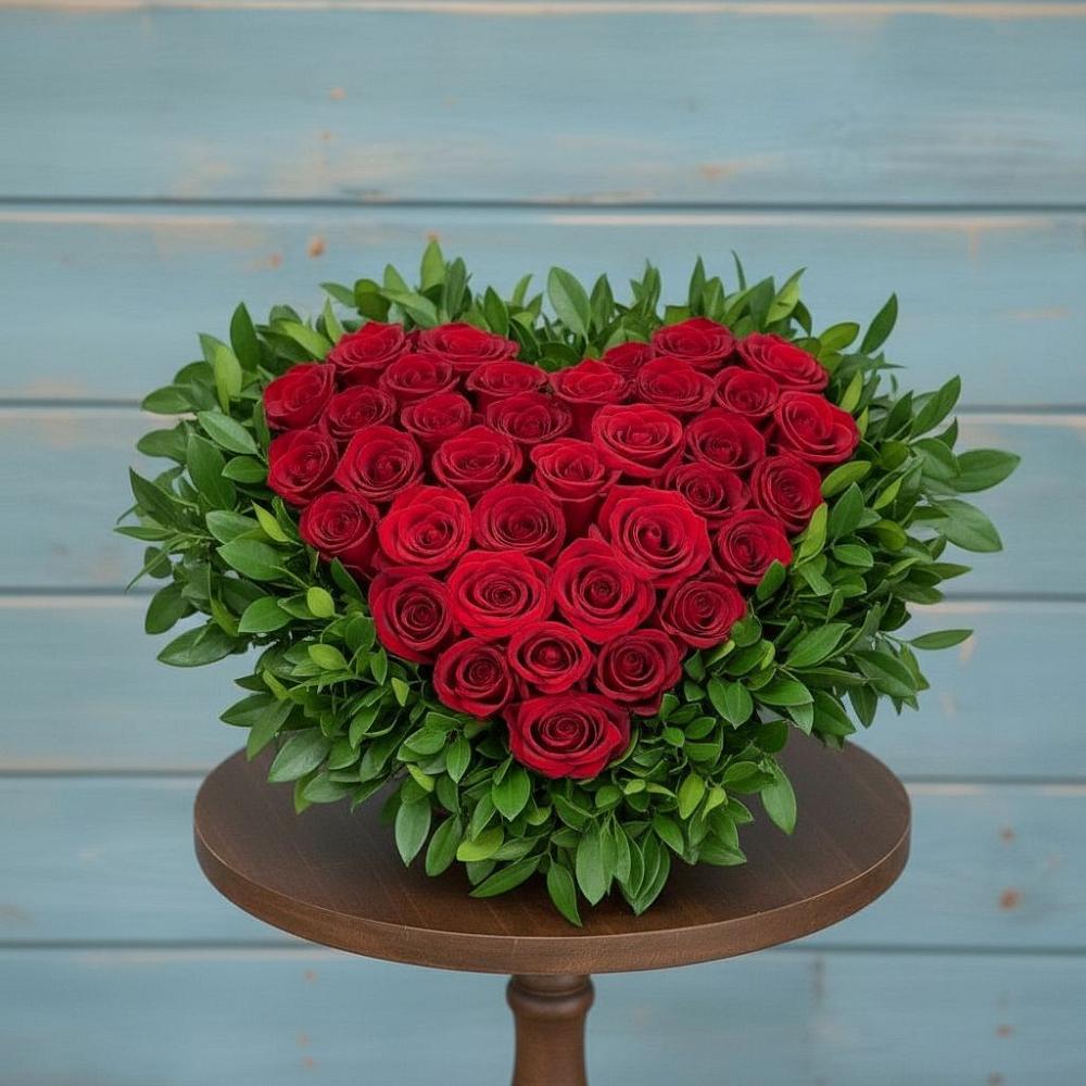 Цветочная композиция из Розы в виде сердца в Нее