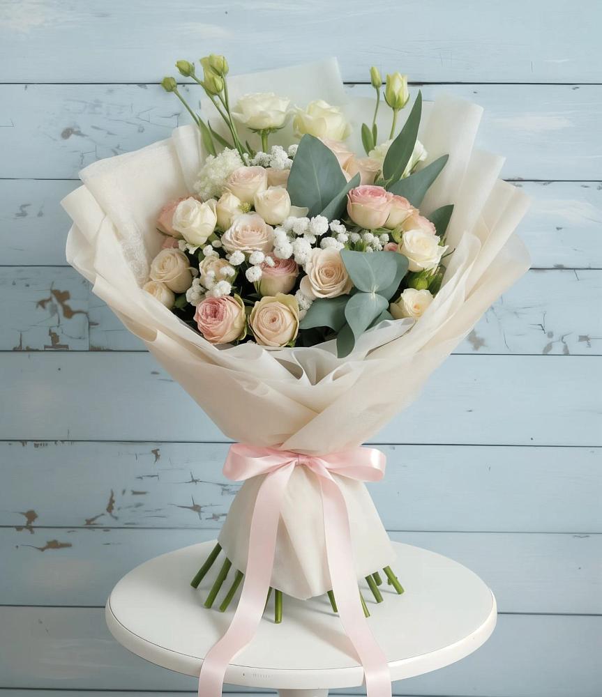 Букет цветов из: Розы и Лизиантусы в Нее