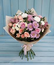 Букет цветов из:  Хризантемы, Розы и Альстромерии в Нее