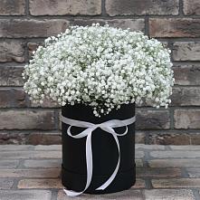 Цветочная композиция из Гипсофила в шляпной коробке в Нее