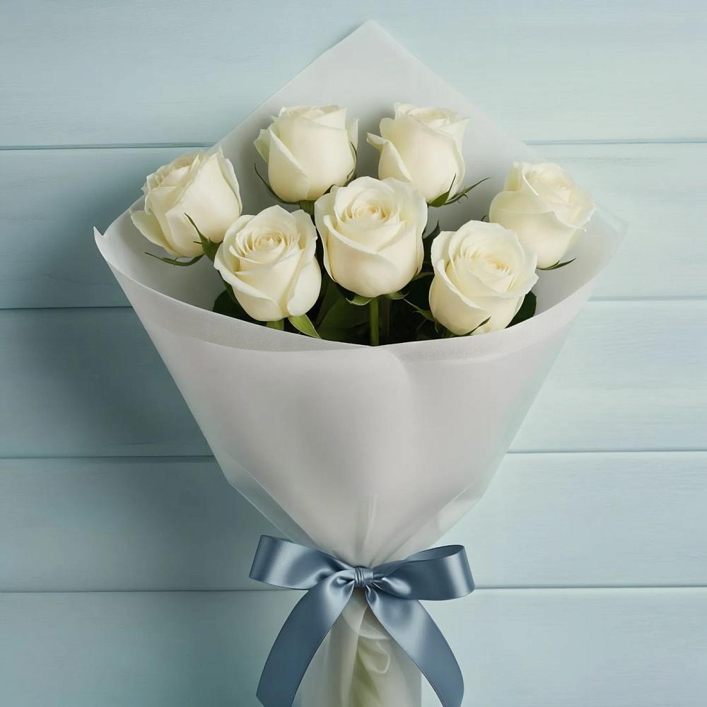 Букет 7 Белых роз Эдлесс Лав в Нее